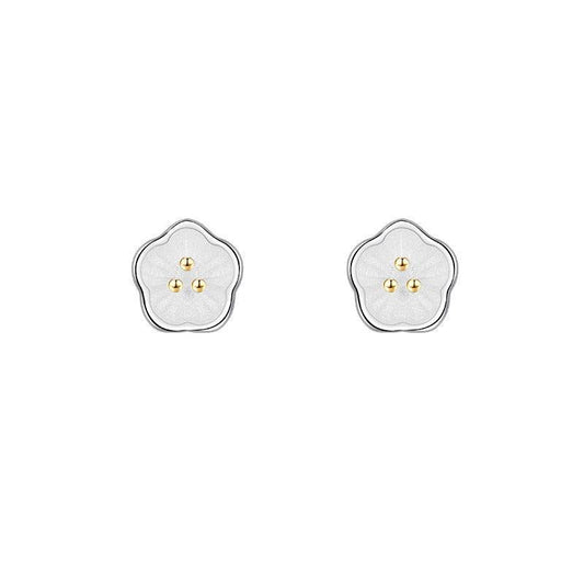 Silvery Needle Stud Earrings Flower Shape Coppery Stud Earrings