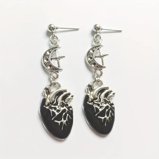 Unique Halloween Gothic Earrings Blood Red Heart Pendant