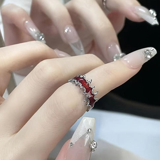 Red Flame Gothic Punk Women's Ring Y2K Adjustable Halloween Gift