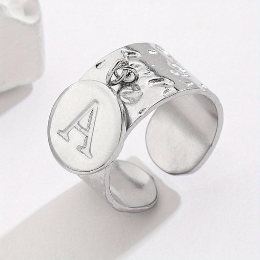 Steel Letter A Pendant Adjustable Open Ring Halloween Party Jewelry