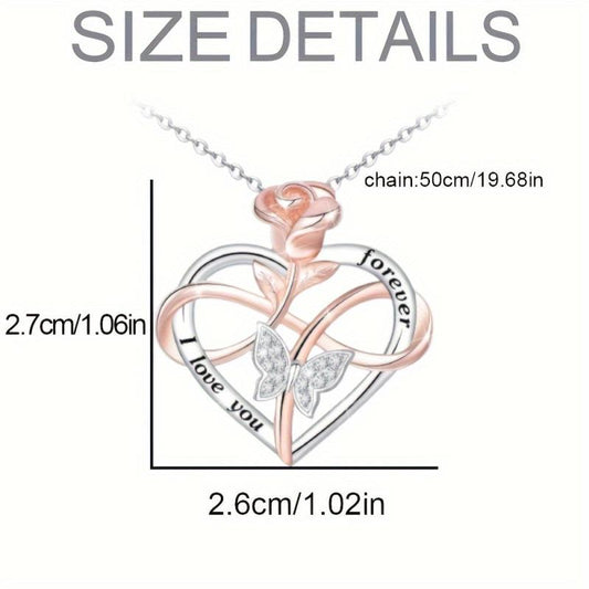 Heart Rose Necklace Valentines Mother's Butterfly Jewelry