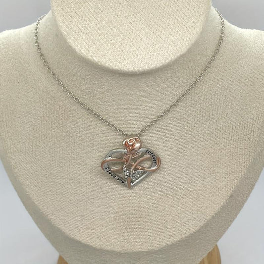 Heart Rose Necklace Valentines Mother's Butterfly Jewelry