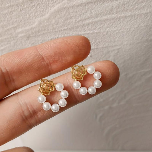 Petal Pearl Stud Earrings Ladies Pearl Earrings Beautiful Jewelry