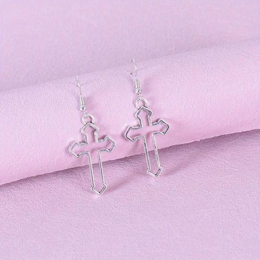 Vintage Hip Hop Cutout Cross Earrings for Men and Women