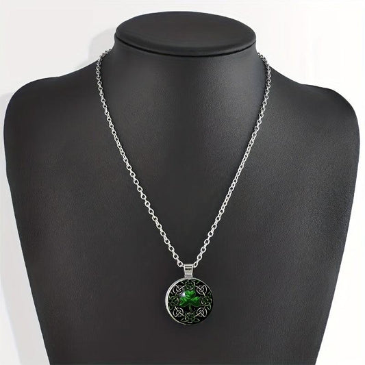 Lucky Clover Pendant Necklace Glass Chain Halloween Gift