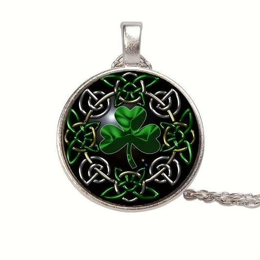 Lucky Clover Pendant Necklace Glass Chain Halloween Gift
