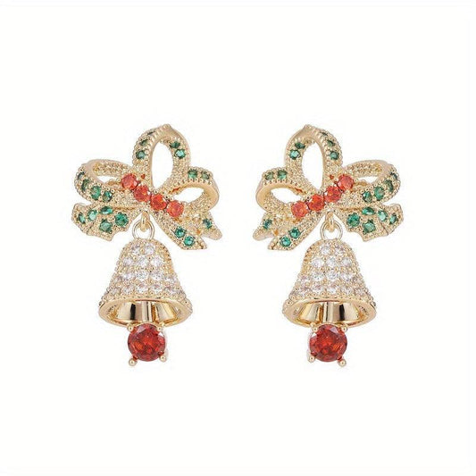 S925 Silver Micro Zircon Earrings - Christmas Bell Jingle Earrings