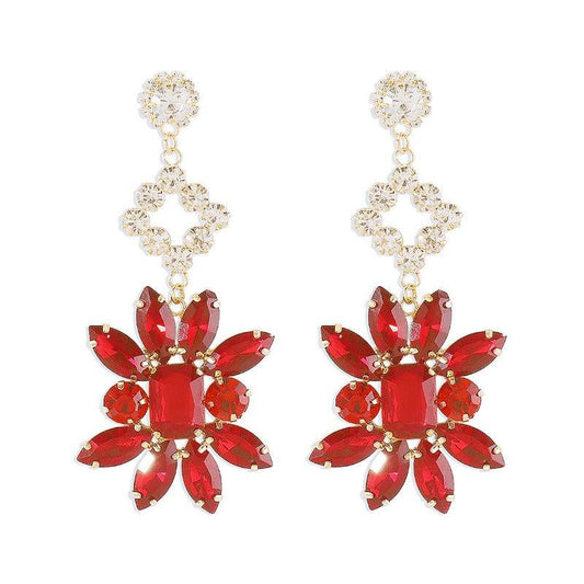 Exaggerated Retro Flower Earrings Grandmother Green Earrings