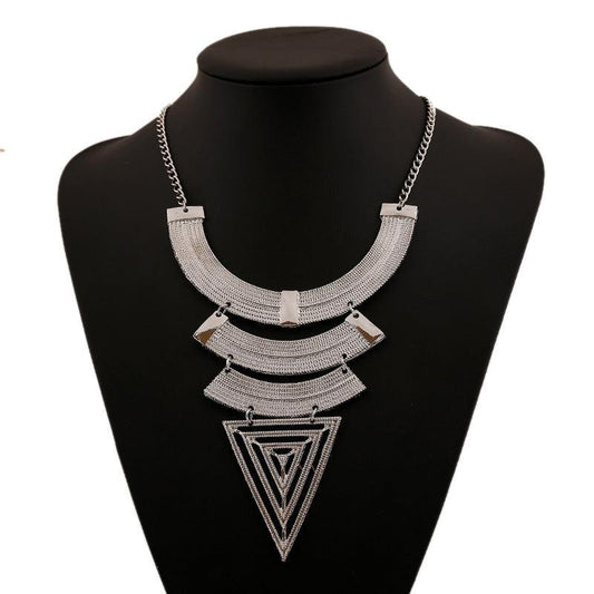 Vintage Geometric Triangle Necklace Collarbone Chain Pendant Set