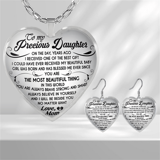 Girls Heart Glass Pendant Earrings Graduation Party Birthday Gift