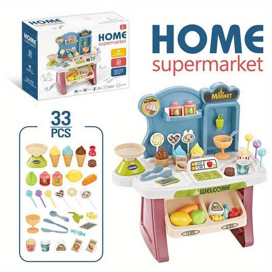 Kids Playhouse Supermarket Table with Lights, Music and Cash Register