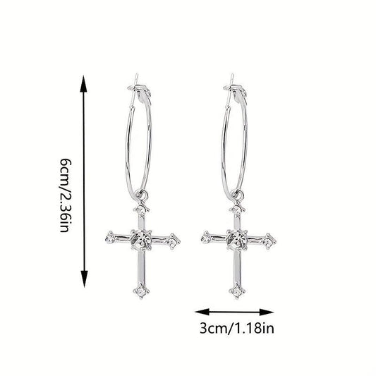 Cross Hoop Earrings with Filled Stones - Ideal Gift for Women & Teen Girls