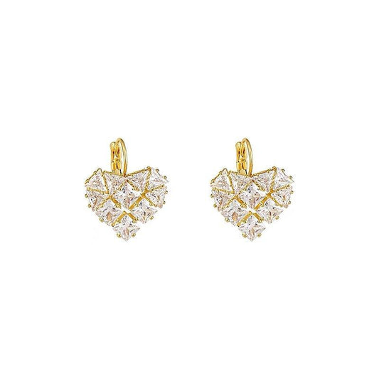 Heart Shaped Zircon Copper Earrings