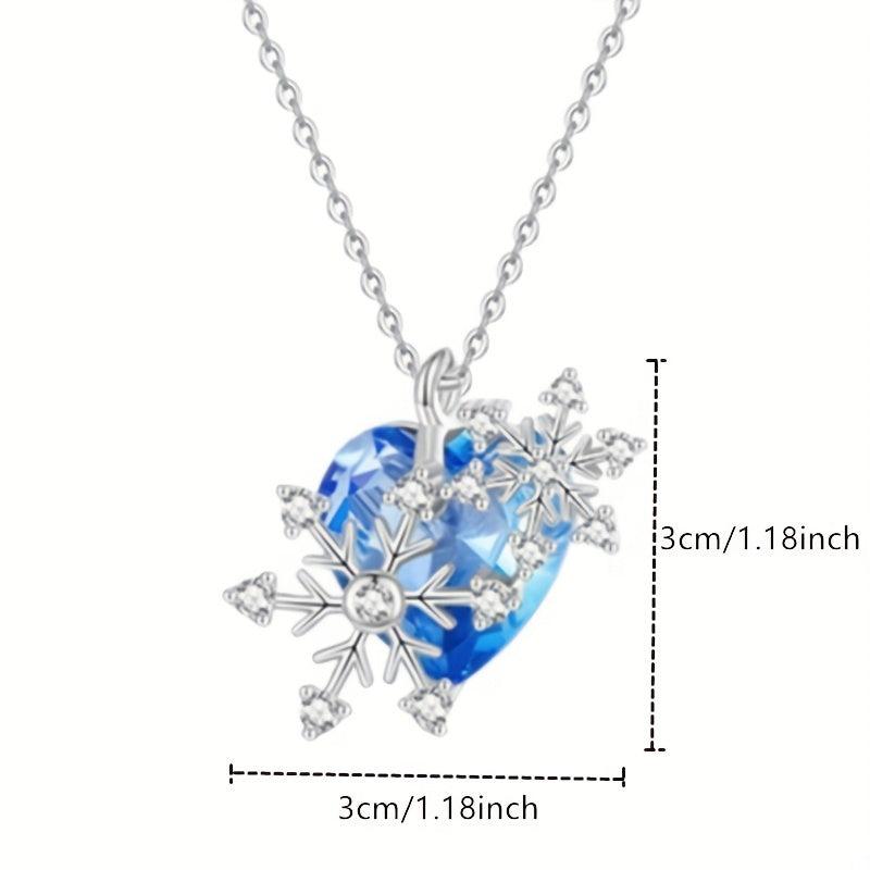 Heart-Shaped Sapphire Crystal Snowflake Pendant Necklace