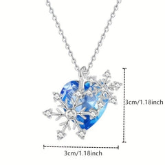 Heart-Shaped Sapphire Crystal Snowflake Pendant Necklace