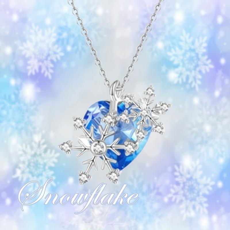 Heart-Shaped Sapphire Crystal Snowflake Pendant Necklace