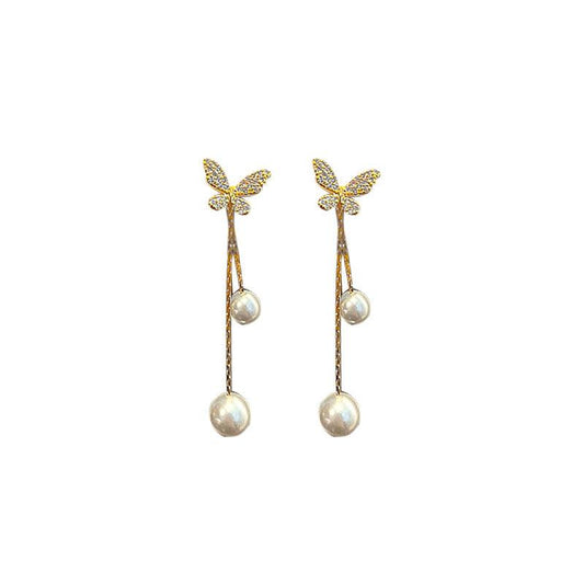 Summer Butterfly Earrings Pearl Earrings Female