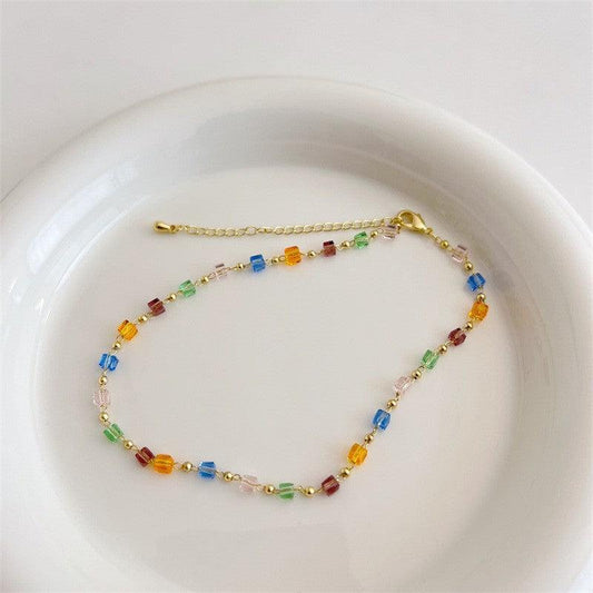 Colorful Crystal Necklace Female Pastoral Style Neck Chain