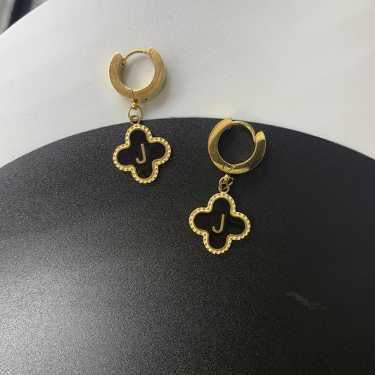 Clover Letter J Earrings Golden Stainless Steel Birthday Holiday Party Jewelry