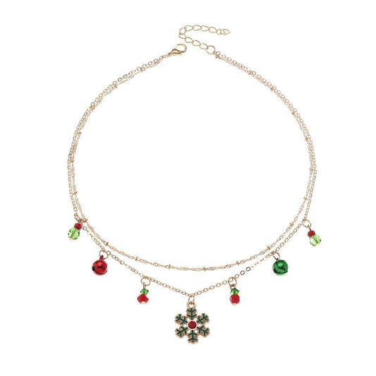 Christmas Bell Snowflake Necklace Double Layer Clavicle Chain