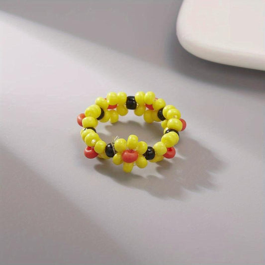 Flower Shape Rice Bead Ring Elastic Band Women