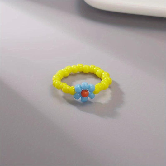 Flower Shape Rice Bead Ring Elastic Band Women