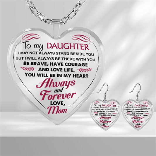 Heart Glass Pendant Earrings for Daughter Graduation Gift