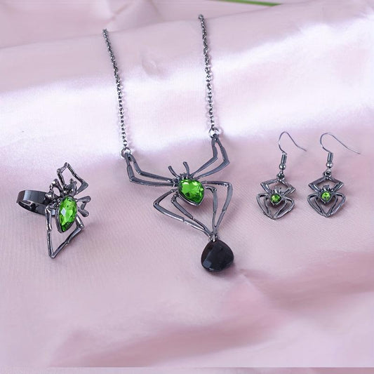 Halloween Spider Necklace Earrings Ring Set Accessories