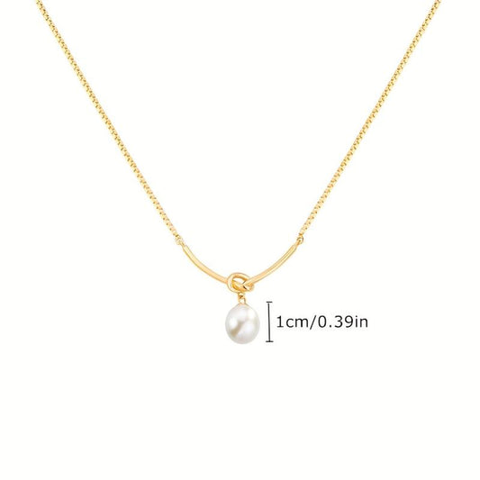 Geometric Lines Faux Pearl Rope Knot Pendant Necklace