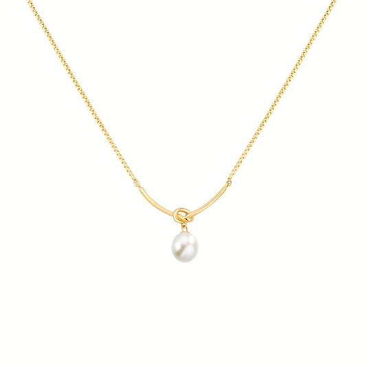 Geometric Lines Faux Pearl Rope Knot Pendant Necklace