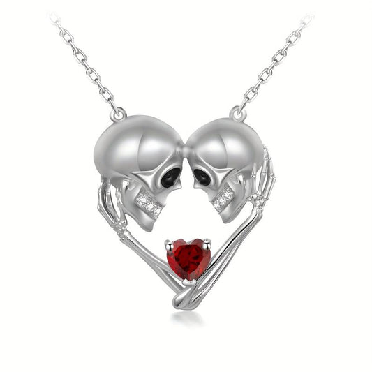 Skull Pendant Necklace Heart Red Crystal Men Women Banquet Jewelry