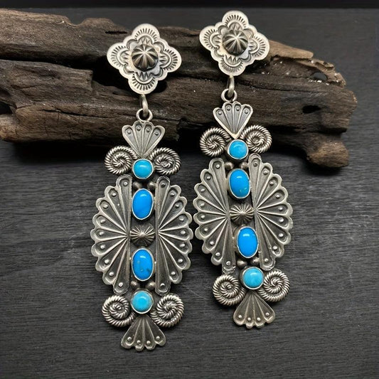 Boho Vintage Turquoise Long Earrings Studs