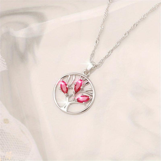 Red Crystal Tree Of Life Ring Pendant Necklace For Women