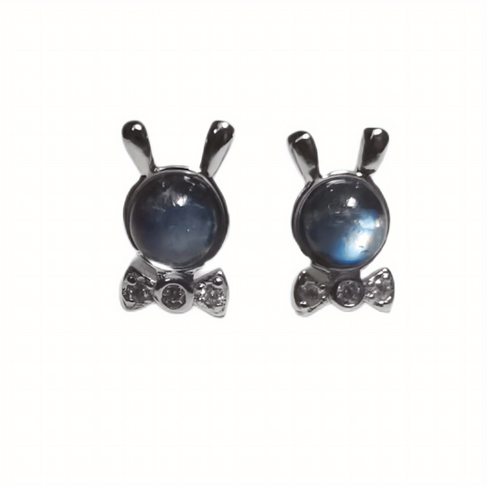 Moonstone Rabbit Stud Earrings Natural Crystal June Birthstone Jewelry