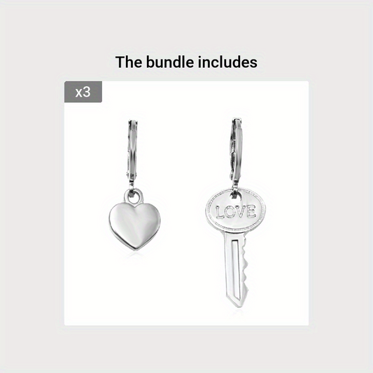 Asymmetric Love Key Ear Clip Earrings Retro Alloy Earring Ornament