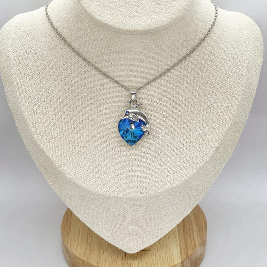 Heart Crystal Dolphin Pendant Necklace Women's Party Accessories Gift