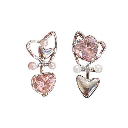 Sweet Asymmetrical Love Earrings, Light and Feminine Style