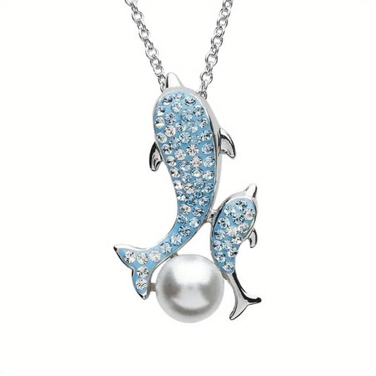 Dolphin Pearl Pendant Necklace Sea Life Charm Jewelry