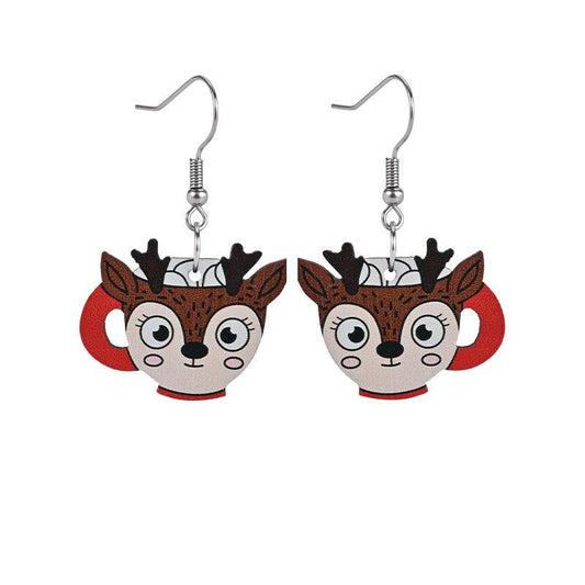 Elk Mug Wooden Earrings Holiday Party Gift