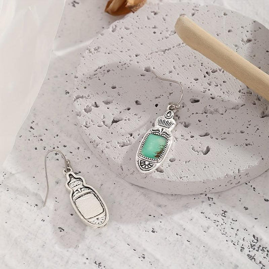 Vintage Pattern Turquoise Drop Earrings for Women