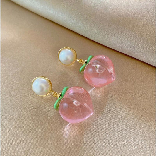 Faux Pearl Peach Stud Earrings Party Jewelry Holiday Gift