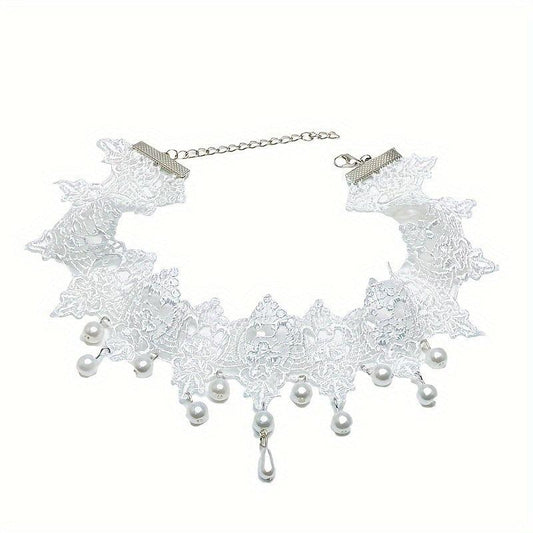 Lace Beaded Necklace Pendant Choker for Wedding Dress