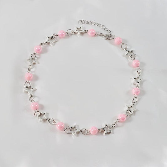 Pink Pearl Bracelet Necklace Set for Dress Up Holiday Jewelry