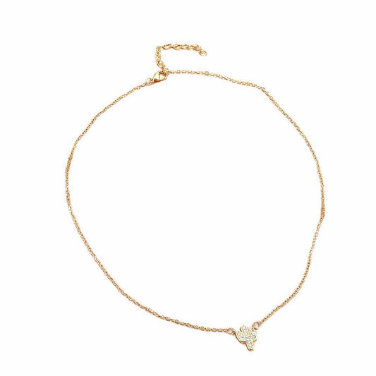 Cactus Shaped Pendant Necklace with Crystal Inlay