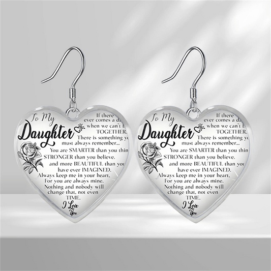 Heart Glass Pendant Earrings, Rose Design, Graduation Gift