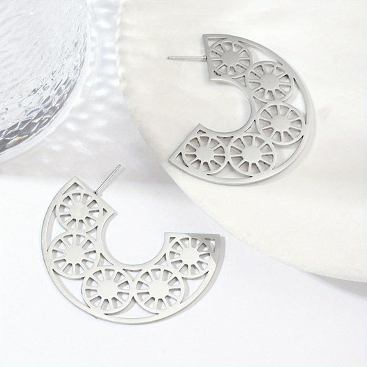 Steel Sunflower Earrings for Nightclubs Banquets Party