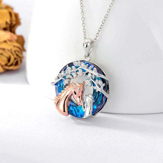 Horse Necklace With Leaves Pendant Animal Party Jewelry Gift
