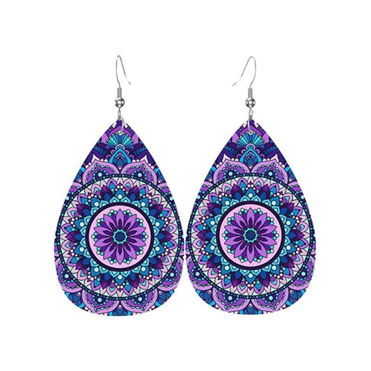Boho Teardrop Dangle Earrings PU Leather Jewelry