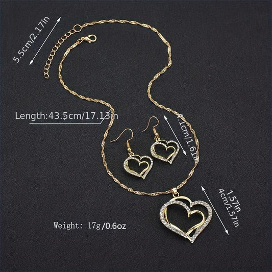 Heart Pendant Necklace Earrings Set Double Sided Faux Leather Droplet Earrings
