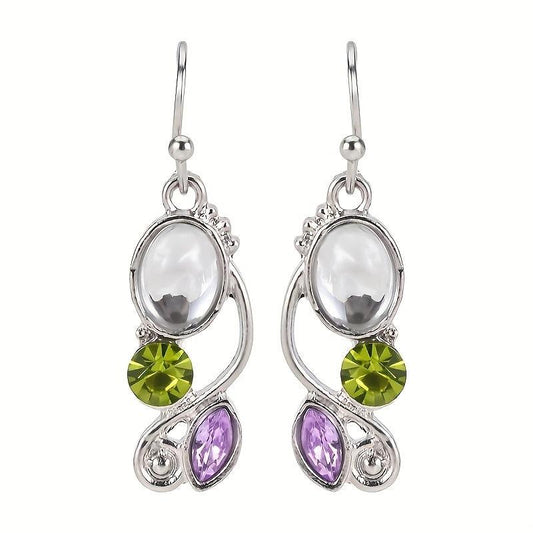 Vintage Opal Drop Dangle Earrings Green Stone Leaf Earrings